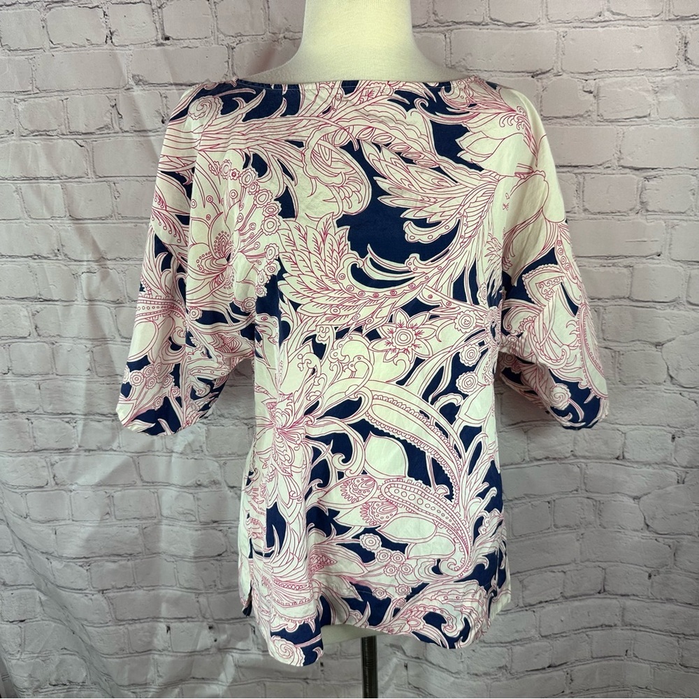 Talbots  Paisley Boatneck Tunic womens S silk cotton kimono sleeve flowy boho
